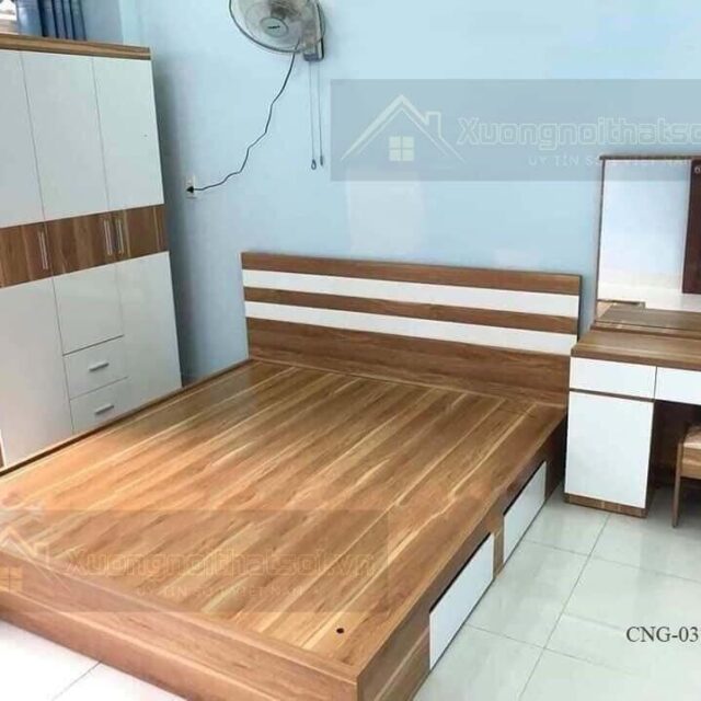 Combo Giường Gỗ Công Nghiệp Có Ngăn Kéo 1M8 CNG_037