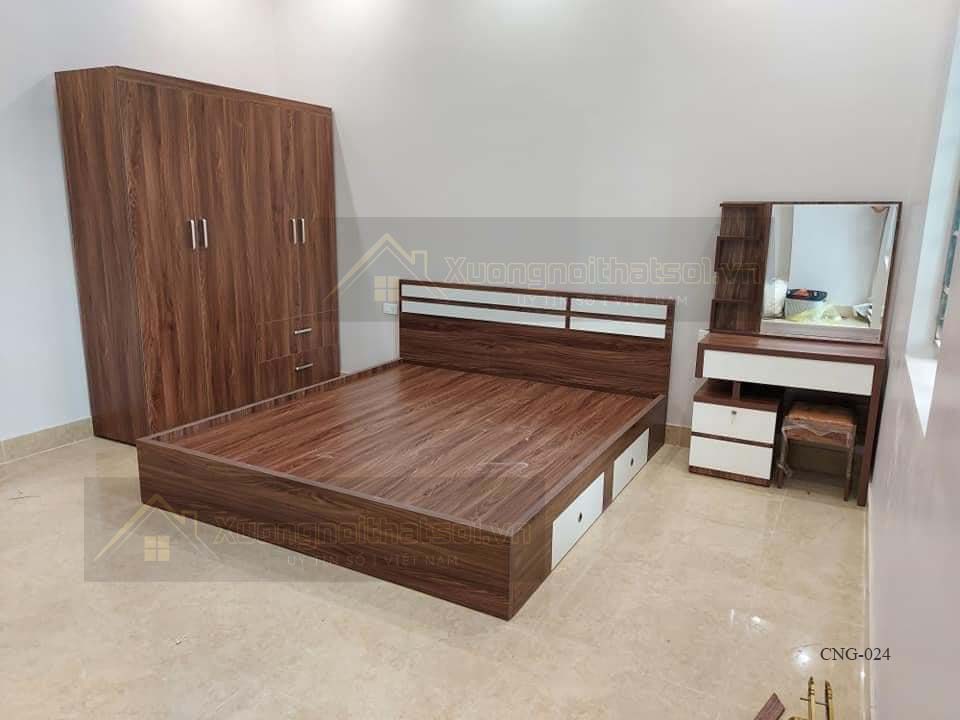Giường tủ gỗ công nghiệp có ngăn kéo phong cách sang trọng CNG_024
