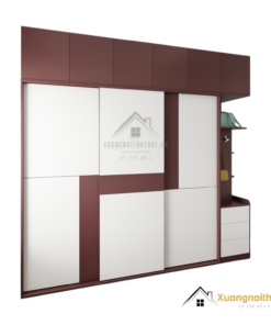 Tủ quần áo 3 cánh lùa gỗ An Cường màu nâu bã trầu hiện đại, sang trọng, tiện dụng trong không gian phòng ngủ