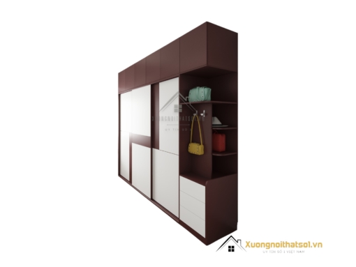 Tủ quần áo 3 cánh lùa gỗ An Cường màu nâu bã trầu hiện đại, sang trọng, tiện dụng trong không gian phòng ngủ