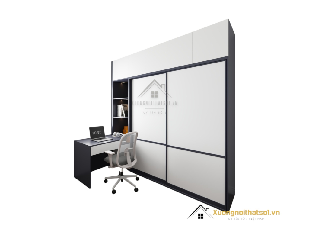 Tủ quần áo 2 cánh lùa kết hợp bàn làm việc màu 200T hiện đại, tiết kiệm không gian, phù hợp phòng ngủ nhỏ.