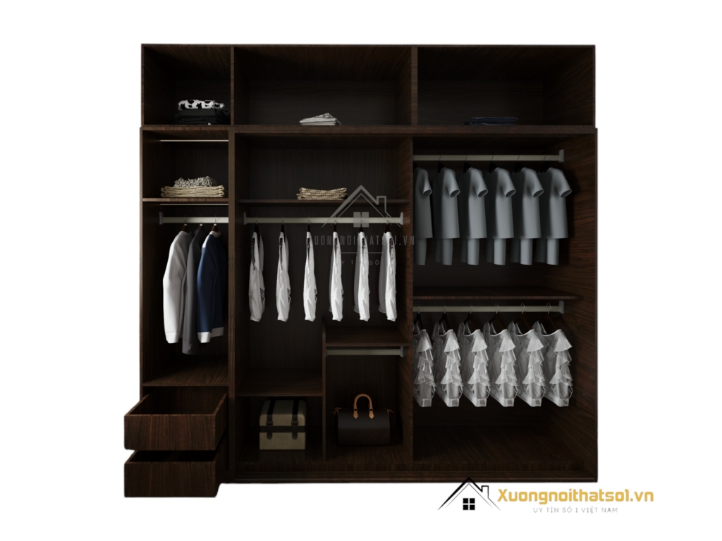 Tủ quần áo 2 cửa lùa màu vân gỗ hiện đại kích thước 2m x 2m4, thiết kế tiện lợi phù hợp mọi không gian phòng ngủ