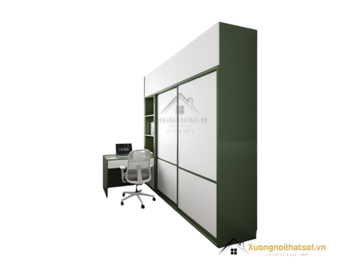 Tủ quần áo 2 cánh lùa kết hợp bàn làm việc màu gỗ 216ZN hiện đại, tiện dụng