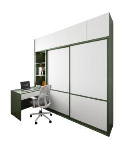 Tủ quần áo 2 cánh lùa kết hợp bàn làm việc màu gỗ 216ZN hiện đại, tiết kiệm không gian