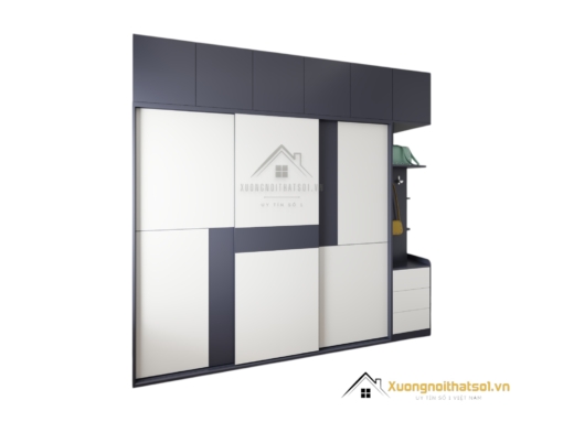 Tủ quần áo 3 buồng cánh lùa màu xanh ghi hiện đại, chất liệu An Cường bền đẹp, thiết kế tiết kiệm không gian.