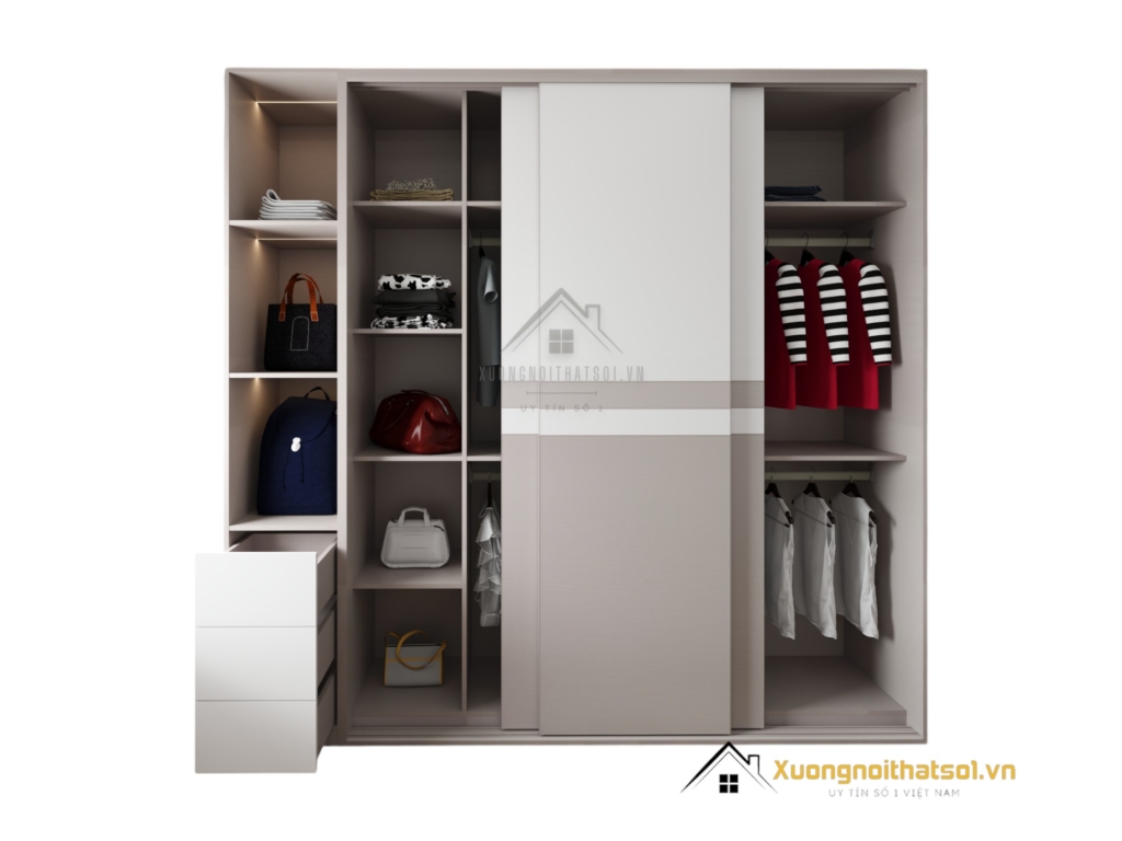 Tủ quần áo 3 buồng cánh lùa gỗ xanh Thái Lan màu 217LU, thiết kế hiện đại, tiết kiệm không gian, phù hợp mọi phòng ngủ.