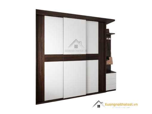 Tủ quần áo 3 buồng cánh trượt màu nâu hiện đại, thiết kế sang trọng, tiện lợi cho không gian sống
