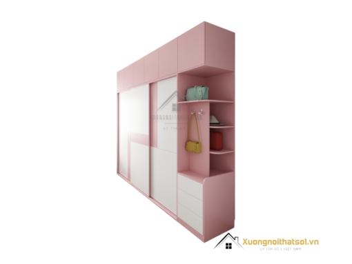 Tủ quần áo 3 cánh lùa An Cường màu hồng