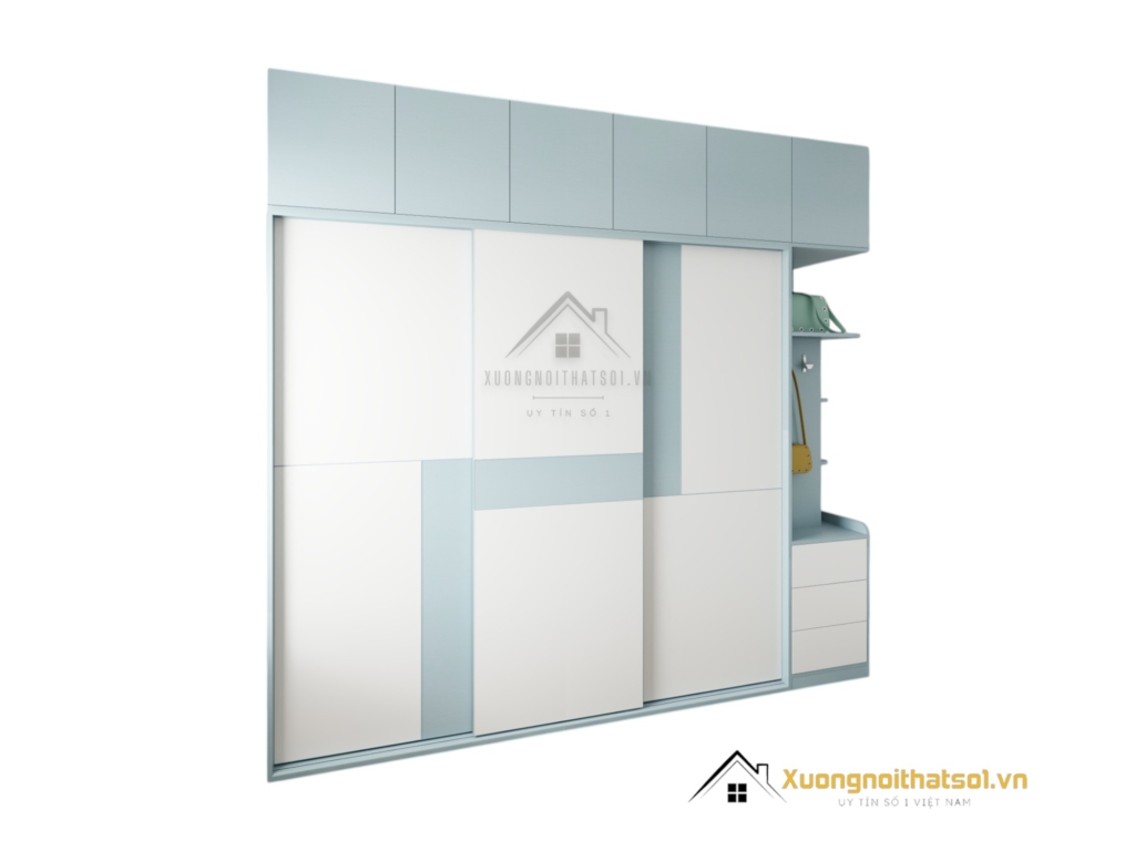 Tủ quần áo 3 cánh lùa gỗ An Cường màu xanh dương hiện đại, tiện nghi, tiết kiệm diện tích