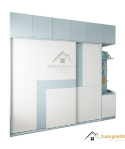 Tủ quần áo 3 cánh lùa gỗ An Cường màu xanh dương hiện đại, tiện nghi, tiết kiệm diện tích