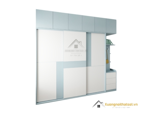 Tủ quần áo 3 cánh lùa gỗ An Cường màu xanh dương hiện đại, tiện nghi, tiết kiệm diện tích