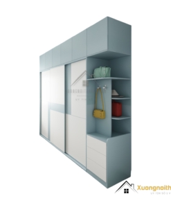 Tủ quần áo 3 cánh lùa gỗ An Cường màu xanh dương hiện đại, thiết kế tiện nghi phù hợp phòng ngủ nhỏ