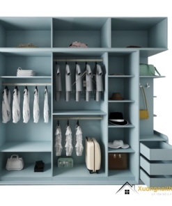 Tủ quần áo 3 cánh lùa gỗ An Cường màu xanh dương hiện đại, tiện nghi, tiết kiệm không gian