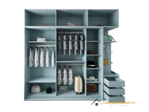 Tủ quần áo 3 cánh lùa gỗ An Cường màu xanh dương hiện đại, tiện nghi, tiết kiệm không gian
