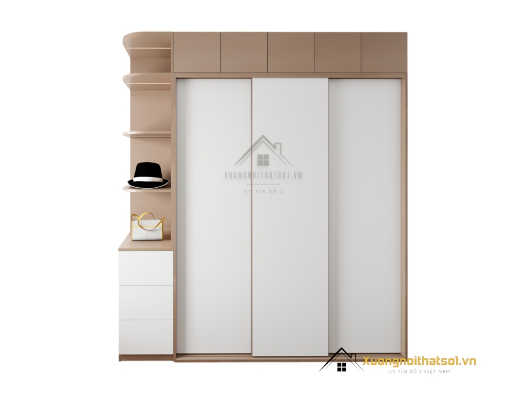 Tủ quần áo 3 cánh lùa gỗ An Cường màu xanh Thái 218ZN hiện đại, sang trọng, tiết kiệm diện tích cho phòng ngủ nhỏ.