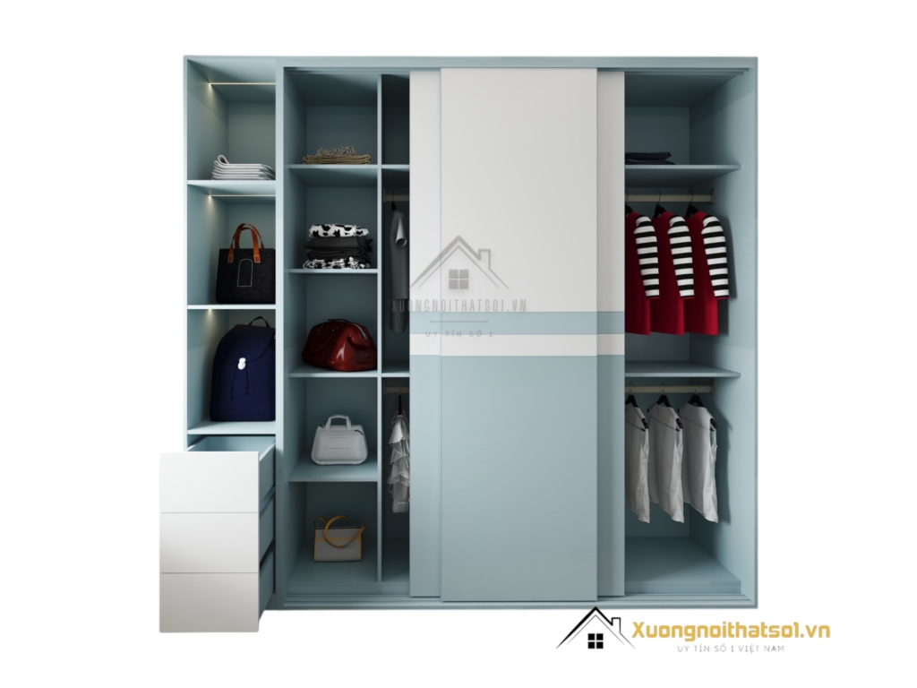Tủ quần áo 3 cánh lùa màu xanh Thái Lan 212ZN hiện đại, tiện nghi, tiết kiệm không gian