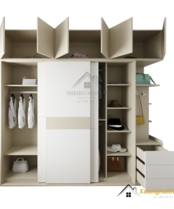 Tủ quần áo 3 cánh trượt gỗ An Cường màu vàng nhạt tại Hà Nội hiện đại, tiết kiệm diện tích