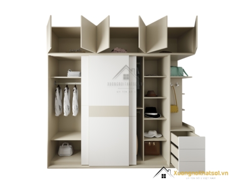 Tủ quần áo 3 cánh trượt gỗ An Cường màu vàng nhạt tại Hà Nội hiện đại, tiết kiệm diện tích