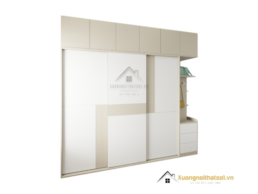 Tủ quần áo 3 cánh trượt gỗ An Cường Hà Nội màu vàng nhạt