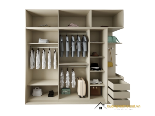 Tủ quần áo 3 cánh trượt gỗ An Cường màu vàng nhạt tại Hà Nội, thiết kế hiện đại, tối ưu không gian lưu trữ.