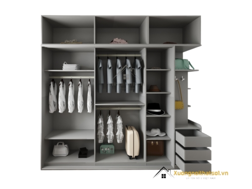 Tủ quần áo 3 cửa lùa An Cường màu ghi cánh trắng (13)