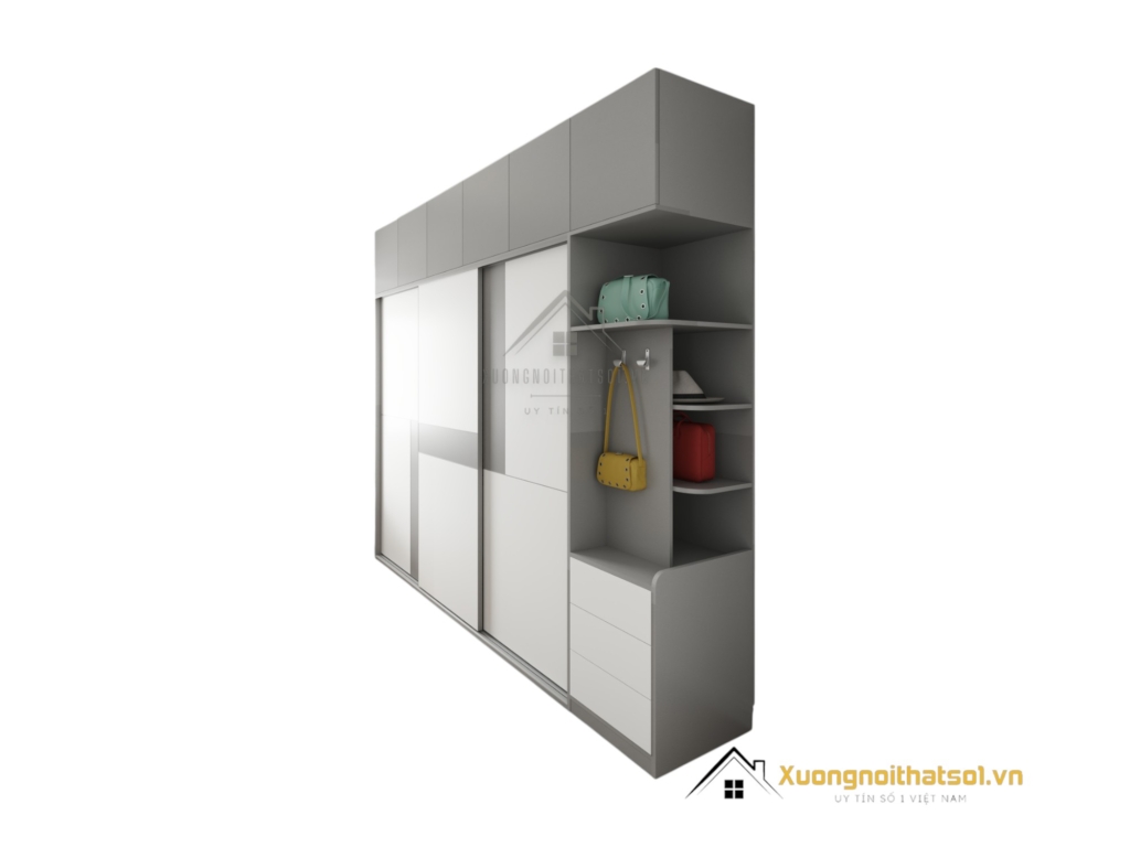 Tủ Quần Áo 3 Cửa Lùa An Cường Màu Ghi Cánh Trắng (5)