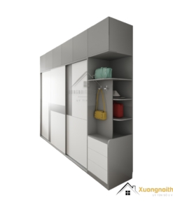 Tủ Quần Áo 3 Cửa Lùa An Cường Màu Ghi Cánh Trắng (5)