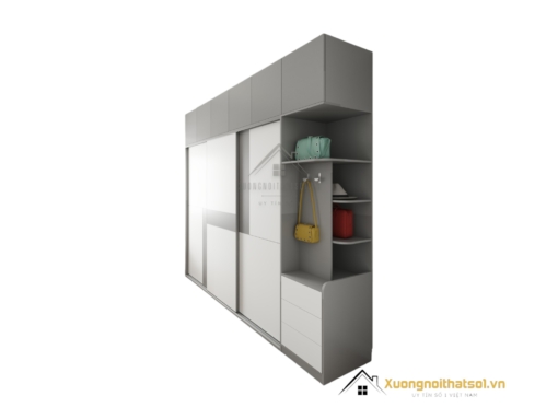 Tủ Quần Áo 3 Cửa Lùa An Cường Màu Ghi Cánh Trắng (5)