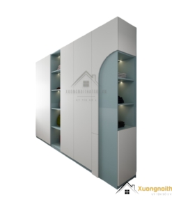 Tủ quần áo cánh mở gỗ công nghiệp màu xanh dương hiện đại, thiết kế tiện dụng cho phòng ngủ