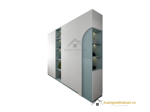 Tủ quần áo cánh mở gỗ công nghiệp màu xanh dương hiện đại, thiết kế tiện dụng cho phòng ngủ