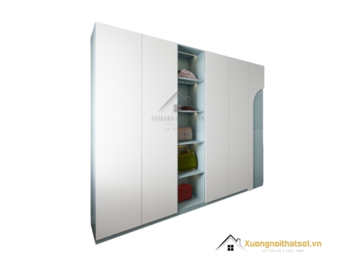 Tủ quần áo cánh mở bằng gỗ công nghiệp màu xanh dương thiết kế hiện đại, tiện dụng cho phòng ngủ.
