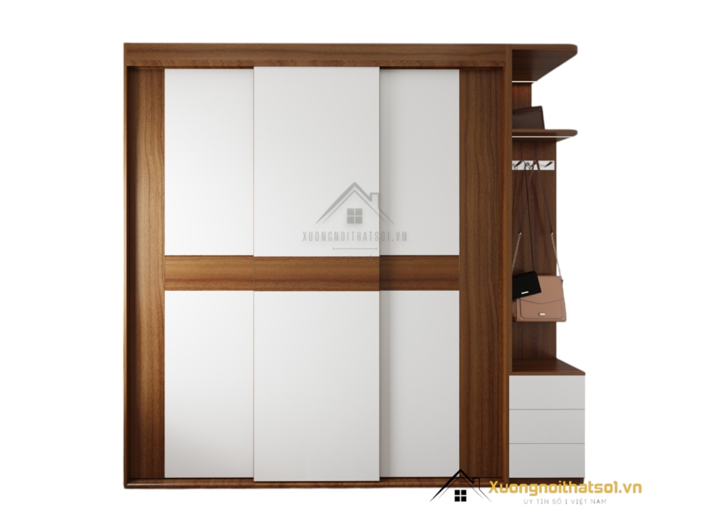 Tủ quần áo gỗ công nghiệp 3 cánh lùa màu sắc hiện đại, thiết kế tiết kiệm không gian, mã màu 031