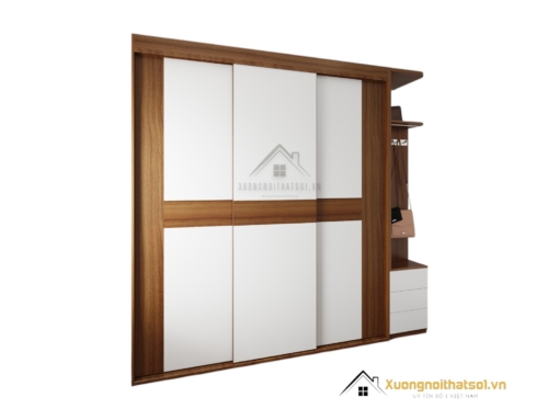 Tủ quần áo gỗ công nghiệp 3 cánh lùa màu nâu hiện đại, mã 031, thiết kế tiện lợi tiết kiệm không gian.