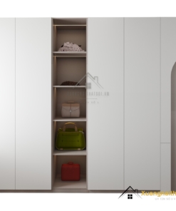 Tủ quần áo gỗ công nghiệp màu ghi đậm, thiết kế hiện đại, bền đẹp, phù hợp cho không gian phòng ngủ.