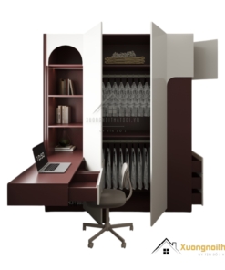 Tủ quần áo 4 buồng cửa mở gỗ màu 219ZN kết hợp bàn làm việc hiện đại tiện lợi