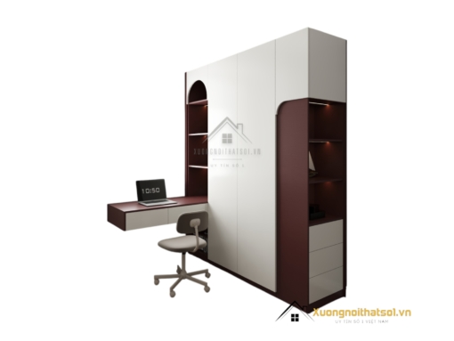 Tủ quần áo 4 buồng cửa mở gỗ kết hợp bàn làm việc màu 219ZN hiện đại tiện lợi