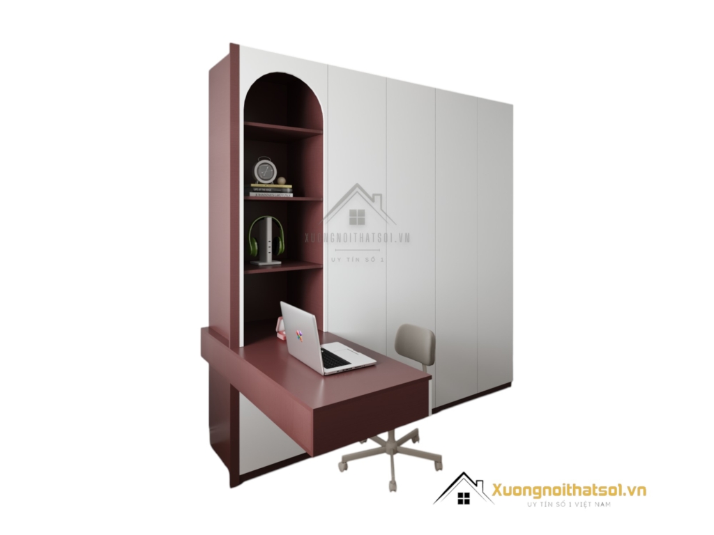 Tủ quần áo 4 cửa mở gỗ kết hợp bàn học màu 219ZN hiện đại, tiện nghi, phù hợp phòng ngủ gia đình.