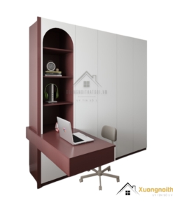 Tủ quần áo 4 cửa mở gỗ kết hợp bàn học màu 219ZN hiện đại, tiện nghi, phù hợp phòng ngủ gia đình.