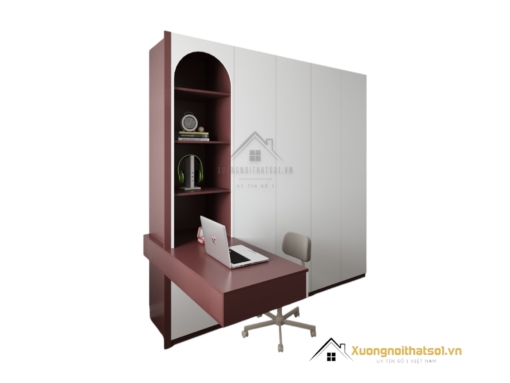 Tủ quần áo 4 cửa mở gỗ kết hợp bàn học màu 219ZN hiện đại, tiện nghi, phù hợp phòng ngủ gia đình.
