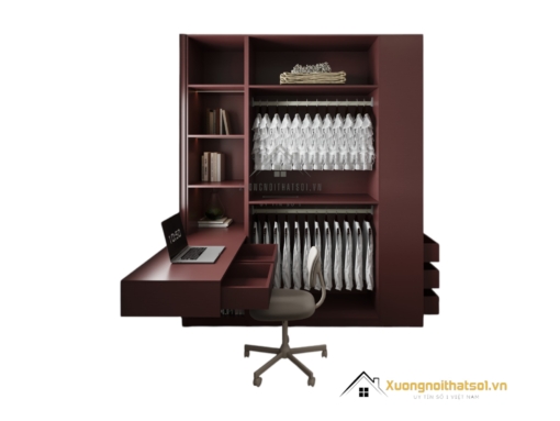 Báo giá tủ quần áo 4 cửa mở gỗ kết hợp bàn học màu 219ZN hiện đại tiết kiệm không gian