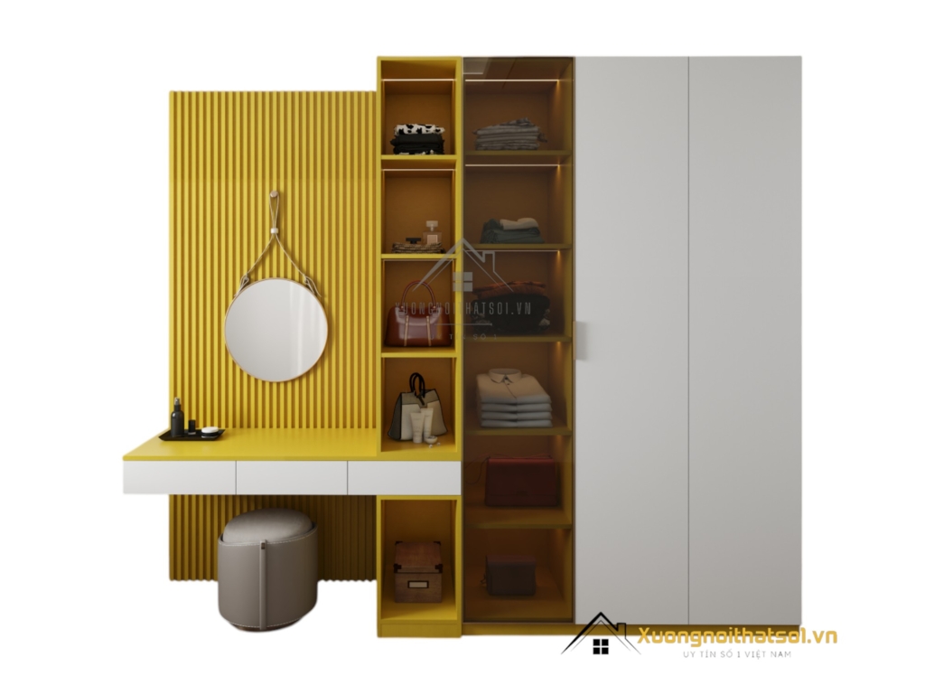 Báo giá tủ quần áo kết hợp bàn phấn có đèn LED hiện đại tại Hà Nội, mẫu 030PL (1)