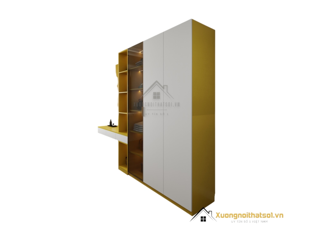 Báo giá tủ quần áo kết hợp bàn phấn có đèn LED hiện đại tại Hà Nội, mẫu 030PL (3) sang trọng và tiện nghi