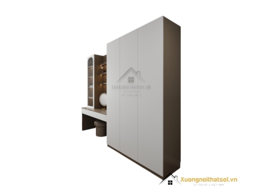 Tủ quần áo 3 buồng kèm bàn trang điểm màu gỗ tự nhiên 217LU thiết kế tiện nghi, sang trọng