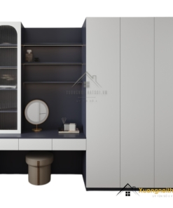 Tủ quần áo 3 buồng kết hợp bàn trang điểm màu trắng hiện đại, thiết kế thông minh, tiết kiệm không gian sống.