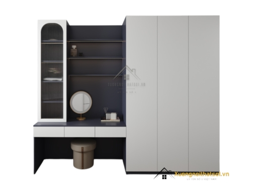 Tủ quần áo 3 buồng kết hợp bàn trang điểm màu trắng hiện đại, thiết kế thông minh, tiết kiệm không gian sống.