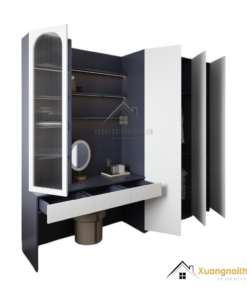 Tủ quần áo 3 buồng kết hợp bàn trang điểm màu trắng hiện đại, thiết kế thông minh tiện lợi cho phòng ngủ