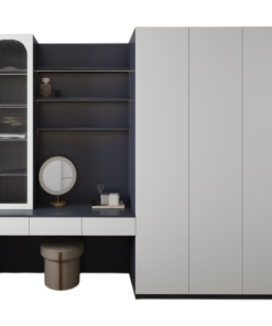 Tủ quần áo 3 buồng kết hợp bàn trang điểm màu trắng hiện đại, thiết kế tiện nghi cho phòng ngủ.