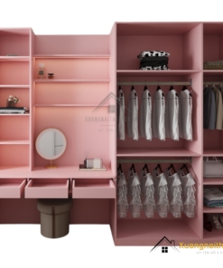 Tủ quần áo 3 buồng MDF kết hợp bàn trang điểm màu trắng hiện đại, mẫu 021T (10) sang trọng và tiện nghi.