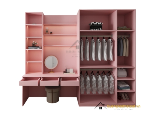 Tủ quần áo 3 buồng MDF kết hợp bàn trang điểm màu trắng hiện đại, mẫu 021T (10) sang trọng và tiện nghi.