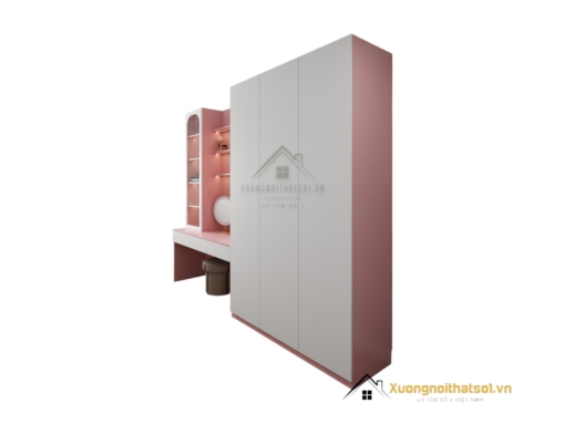 Tủ quần áo 3 buồng MDF kết hợp bàn trang điểm màu 021T thiết kế hiện đại, tiện lợi cho phòng ngủ.